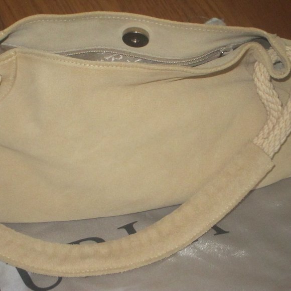 Y2K Furla Italy Ivory Suede & Rope Slouch Purse Handbag w Dust Bag - Picture 10 of 16